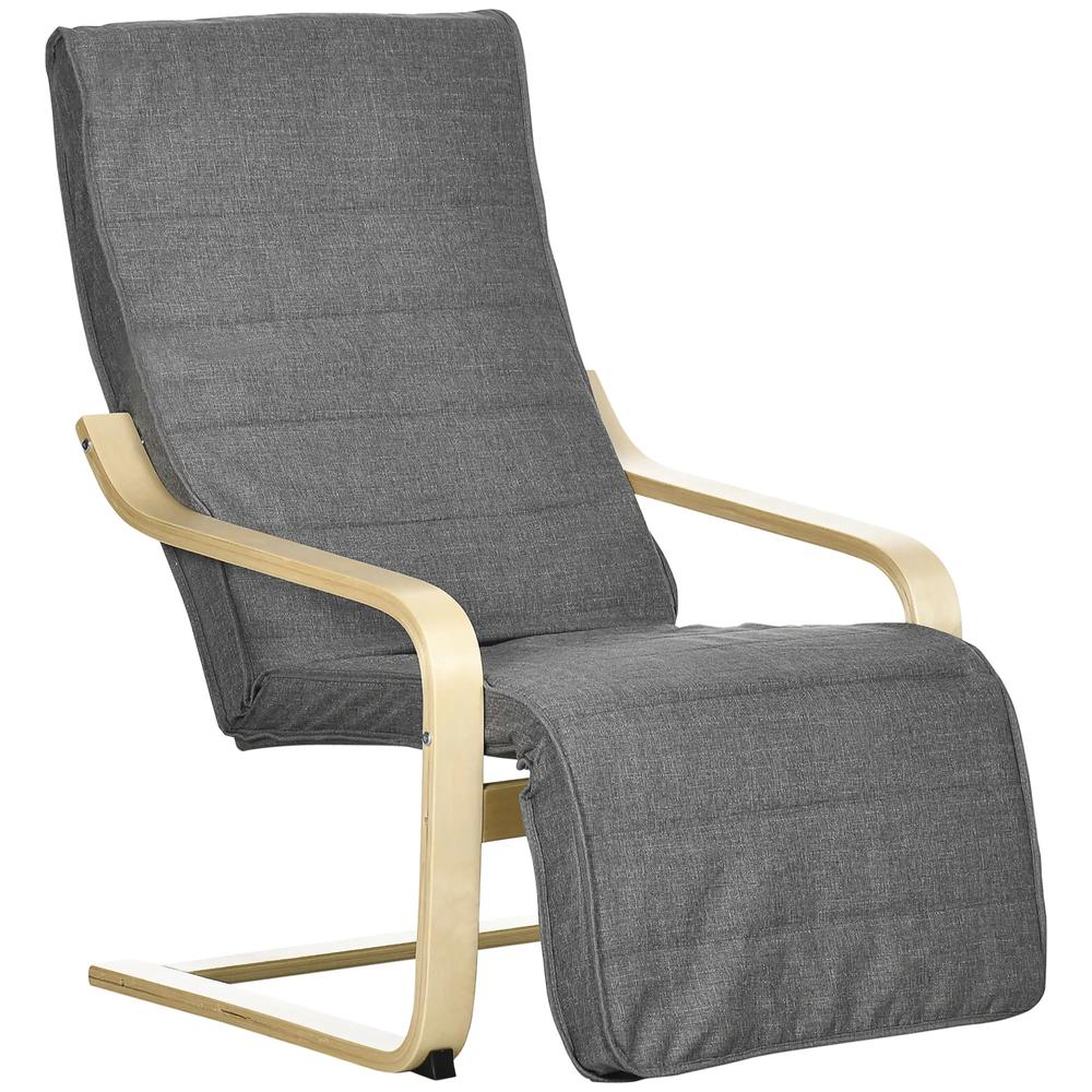 HOMCOM Wooden Armchair, Upholstered Linen Lounge Chair with Adjustable Footrest & Removable Cushion, Poang Chair for Living Room Additional View 11