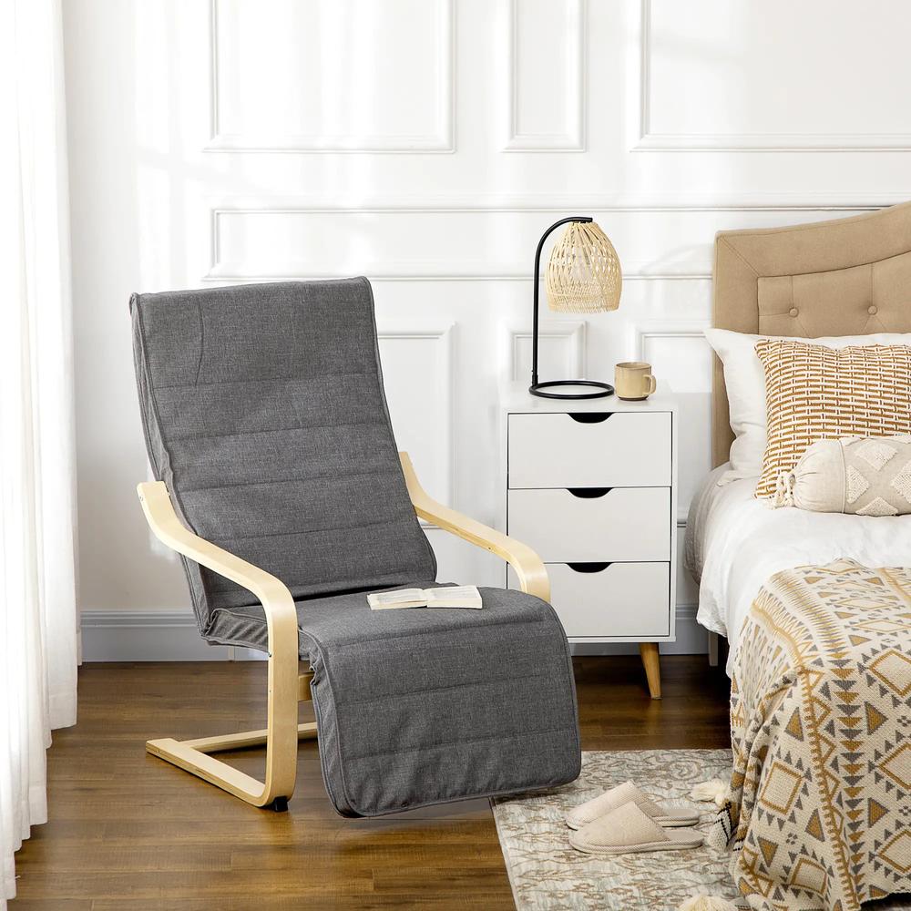 HOMCOM Wooden Armchair, Upholstered Linen Lounge Chair with Adjustable Footrest & Removable Cushion, Poang Chair for Living Room Additional View 12