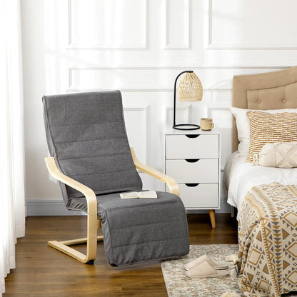 HOMCOM Wooden Armchair, Upholstered Linen Lounge Chair with Adjustable Footrest & Removable Cushion, Poang Chair for Living Room Additional View 12