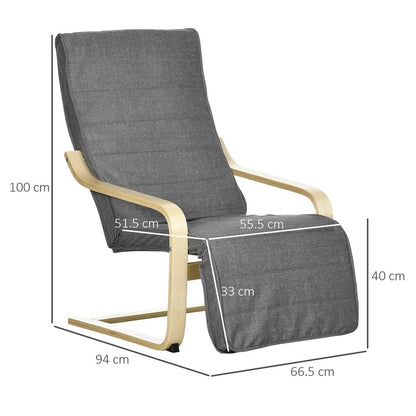 HOMCOM Wooden Armchair, Upholstered Linen Lounge Chair with Adjustable Footrest & Removable Cushion, Poang Chair for Living Room Additional View 13