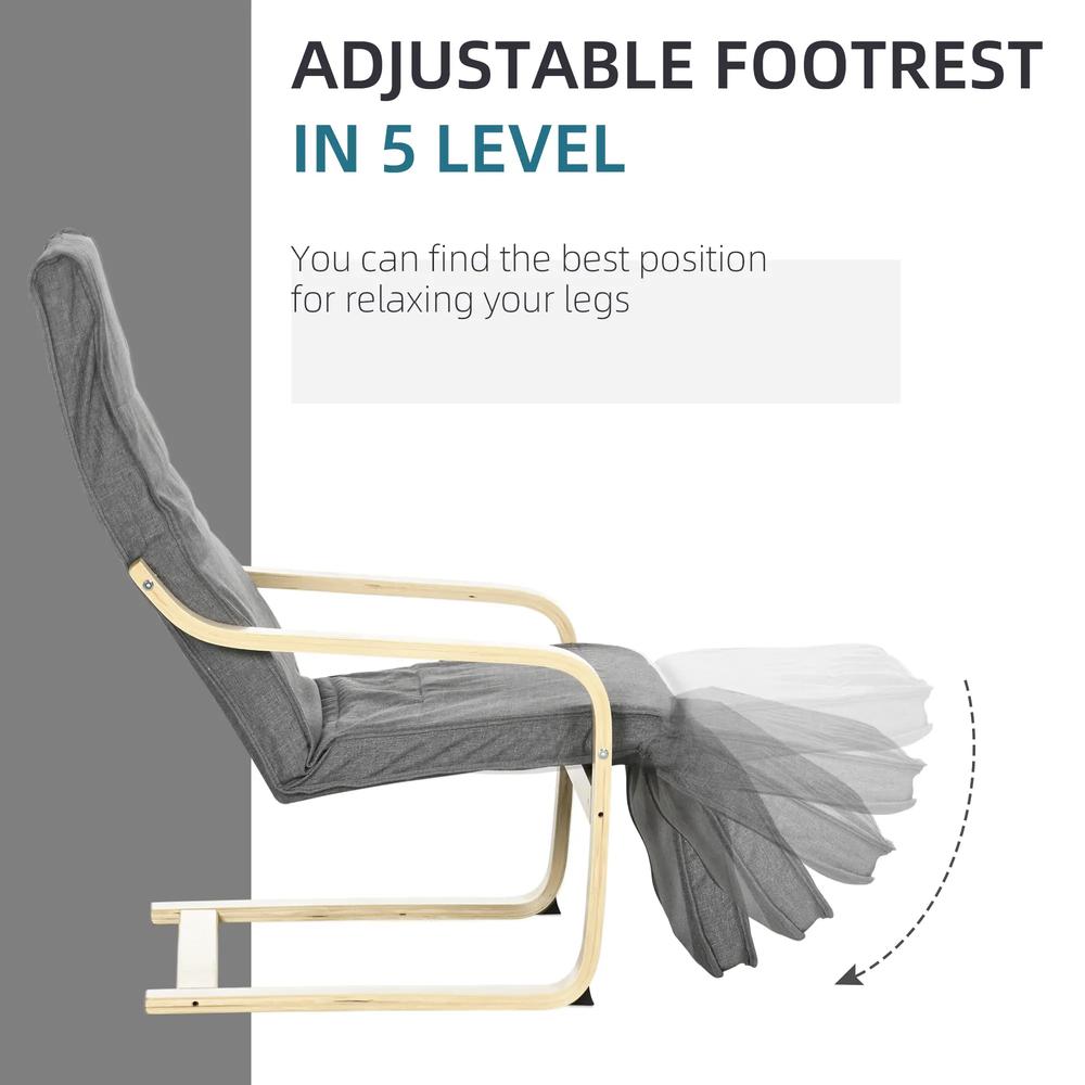 HOMCOM Wooden Armchair, Upholstered Linen Lounge Chair with Adjustable Footrest & Removable Cushion, Poang Chair for Living Room Additional View 14