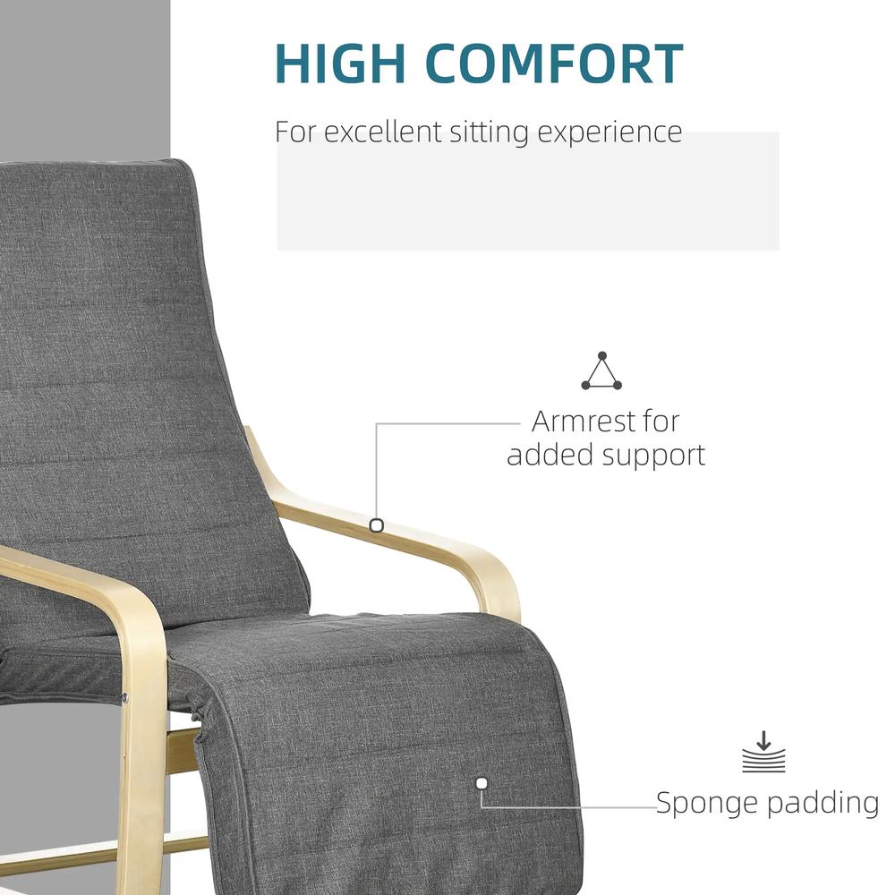 HOMCOM Wooden Armchair, Upholstered Linen Lounge Chair with Adjustable Footrest & Removable Cushion, Poang Chair for Living Room Additional View 15