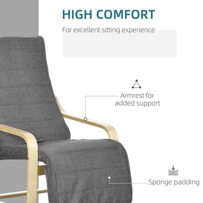 HOMCOM Wooden Armchair, Upholstered Linen Lounge Chair with Adjustable Footrest & Removable Cushion, Poang Chair for Living Room Additional View 15