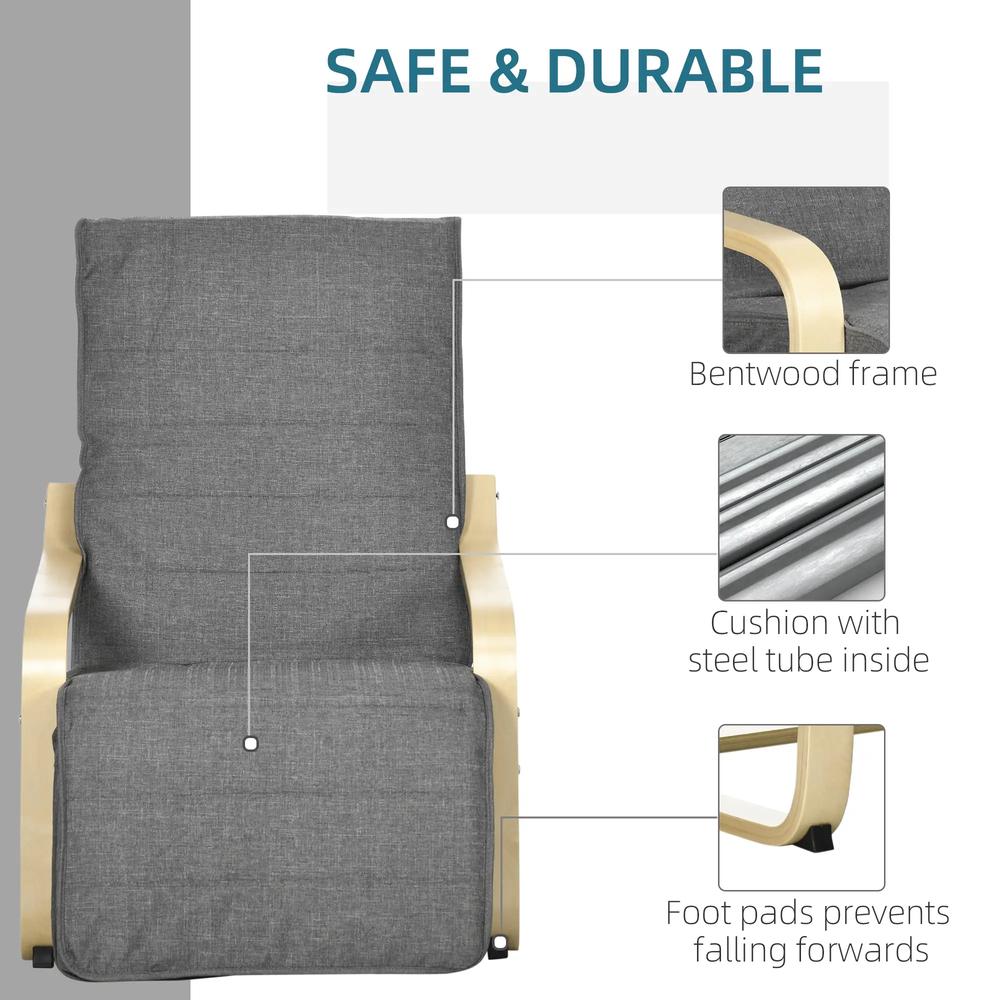 HOMCOM Wooden Armchair, Upholstered Linen Lounge Chair with Adjustable Footrest & Removable Cushion, Poang Chair for Living Room Additional View 16