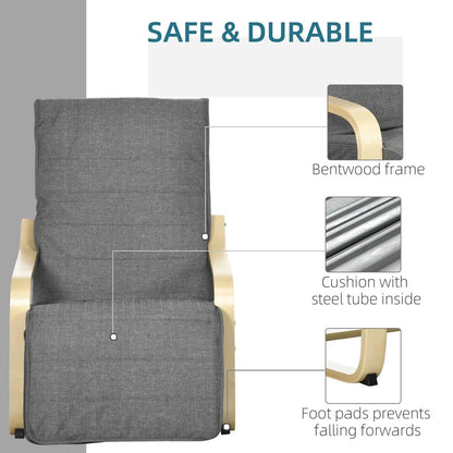 HOMCOM Wooden Armchair, Upholstered Linen Lounge Chair with Adjustable Footrest & Removable Cushion, Poang Chair for Living Room Additional View 16