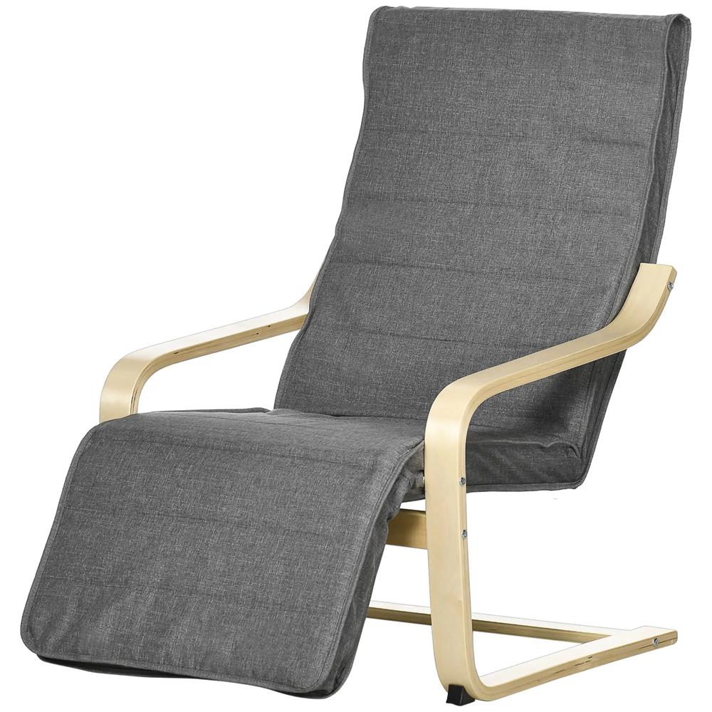 HOMCOM Wooden Armchair, Upholstered Linen Lounge Chair with Adjustable Footrest & Removable Cushion, Poang Chair for Living Room Additional View 20