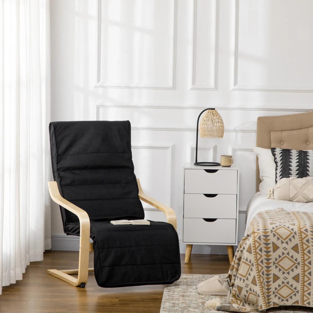 HOMCOM Wooden Armchair, Upholstered Linen Lounge Chair with Adjustable Footrest & Removable Cushion, Poang Chair for Living Room Additional View 2