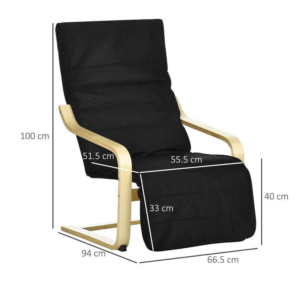 HOMCOM Wooden Armchair, Upholstered Linen Lounge Chair with Adjustable Footrest & Removable Cushion, Poang Chair for Living Room Additional View 3