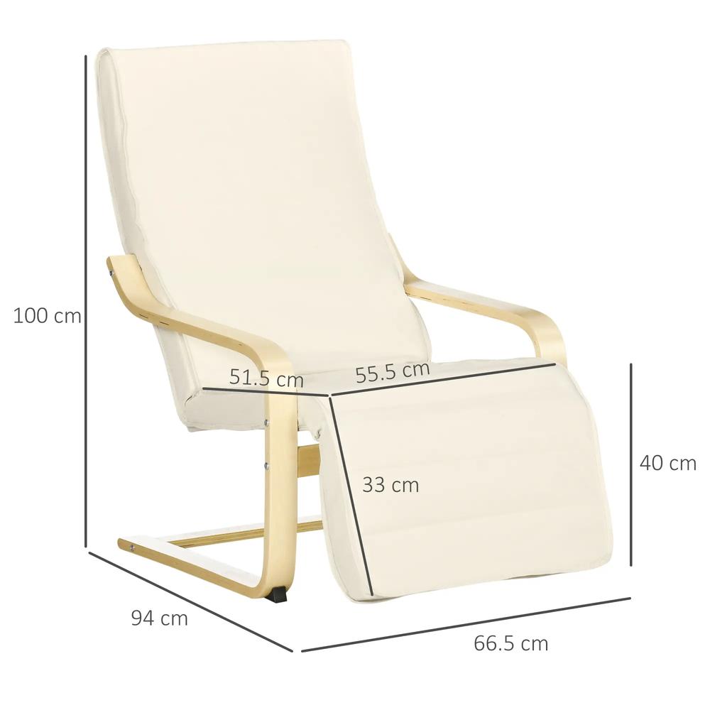 HOMCOM Wooden Armchair, Upholstered Linen Lounge Chair with Adjustable Footrest & Removable Cushion, Poang Chair for Living Room Additional View 23