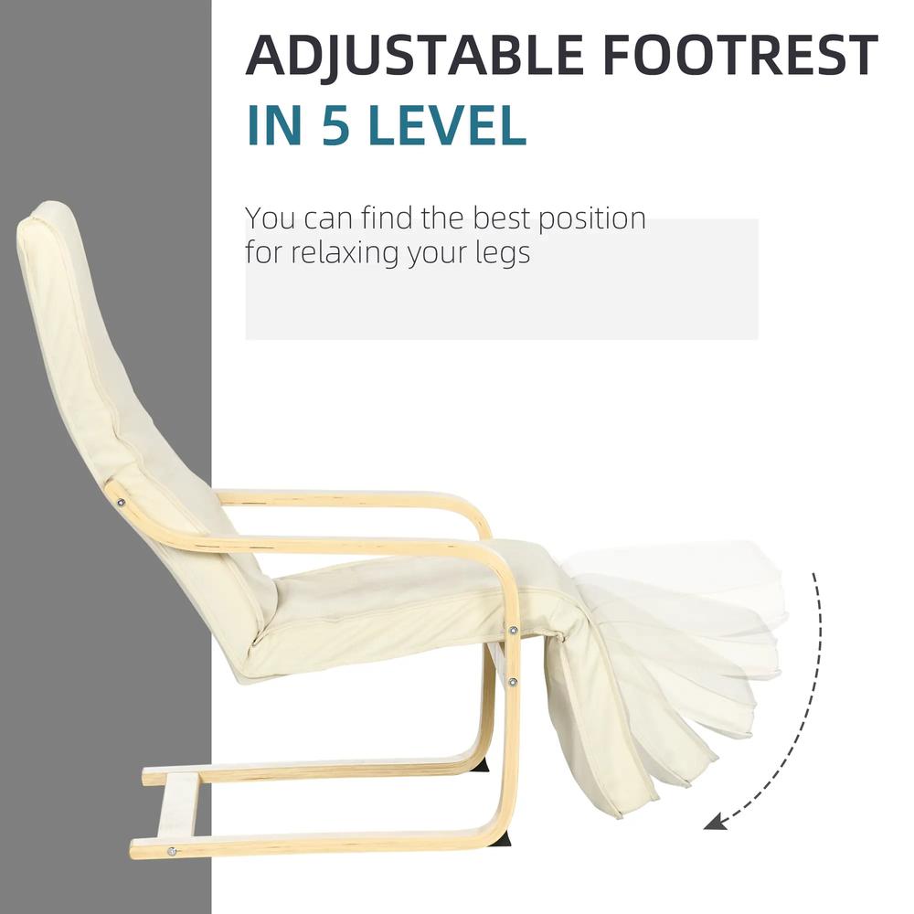 HOMCOM Wooden Armchair, Upholstered Linen Lounge Chair with Adjustable Footrest & Removable Cushion, Poang Chair for Living Room Additional View 24