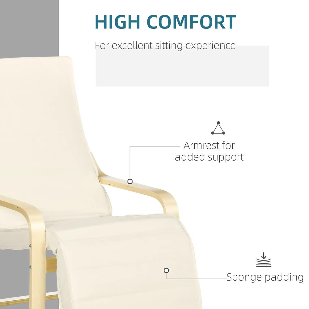 HOMCOM Wooden Armchair, Upholstered Linen Lounge Chair with Adjustable Footrest & Removable Cushion, Poang Chair for Living Room Additional View 25