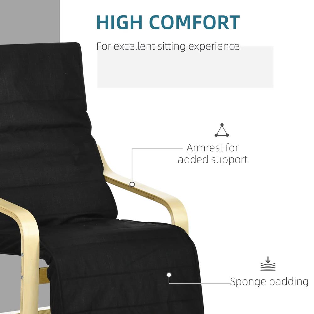HOMCOM Wooden Armchair, Upholstered Linen Lounge Chair with Adjustable Footrest & Removable Cushion, Poang Chair for Living Room Additional View 4