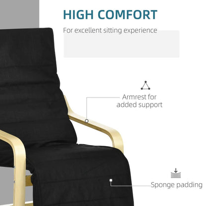 HOMCOM Wooden Armchair, Upholstered Linen Lounge Chair with Adjustable Footrest & Removable Cushion, Poang Chair for Living Room Additional View 4