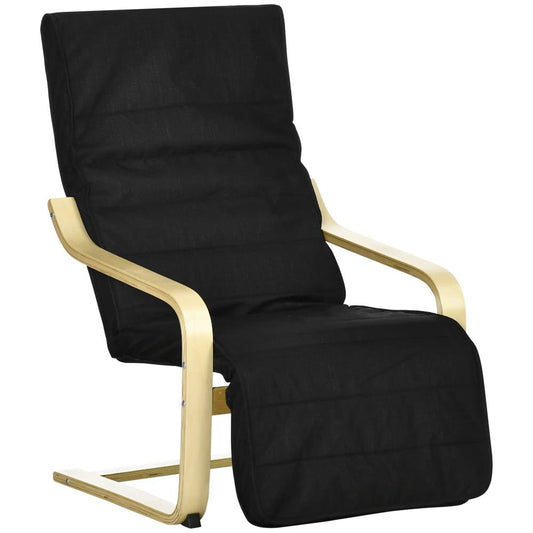HOMCOM Wooden Armchair, Upholstered Linen Lounge Chair with Adjustable Footrest & Removable Cushion, Poang Chair for Living Room