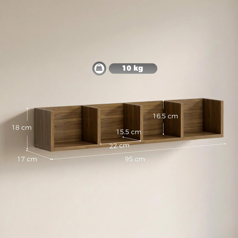 HOMCOM Wall Mount 84 CD / 56 DVD/Blu-ray/ Media Storage Rack 4 Cubes Wooden Shelf Organizer Unit Bookcase Display Additional View 3