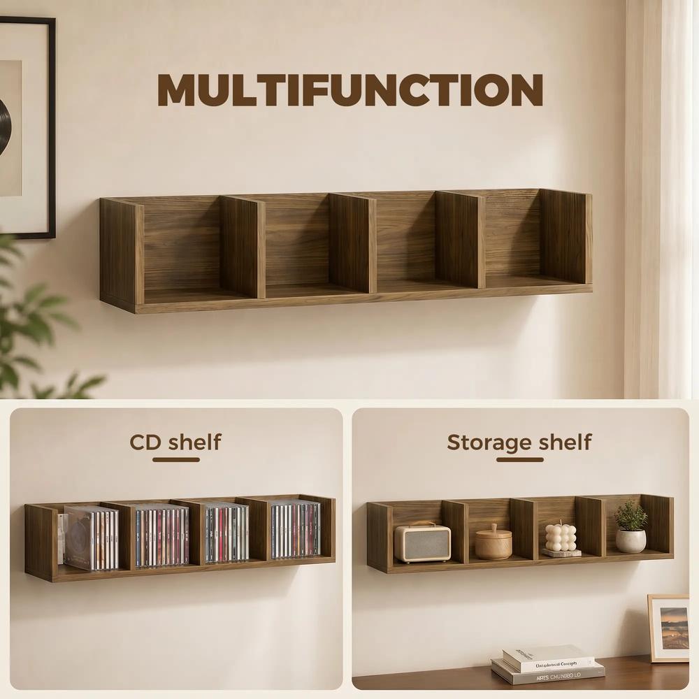 HOMCOM Wall Mount 84 CD / 56 DVD/Blu-ray/ Media Storage Rack 4 Cubes Wooden Shelf Organizer Unit Bookcase Display Additional View 5