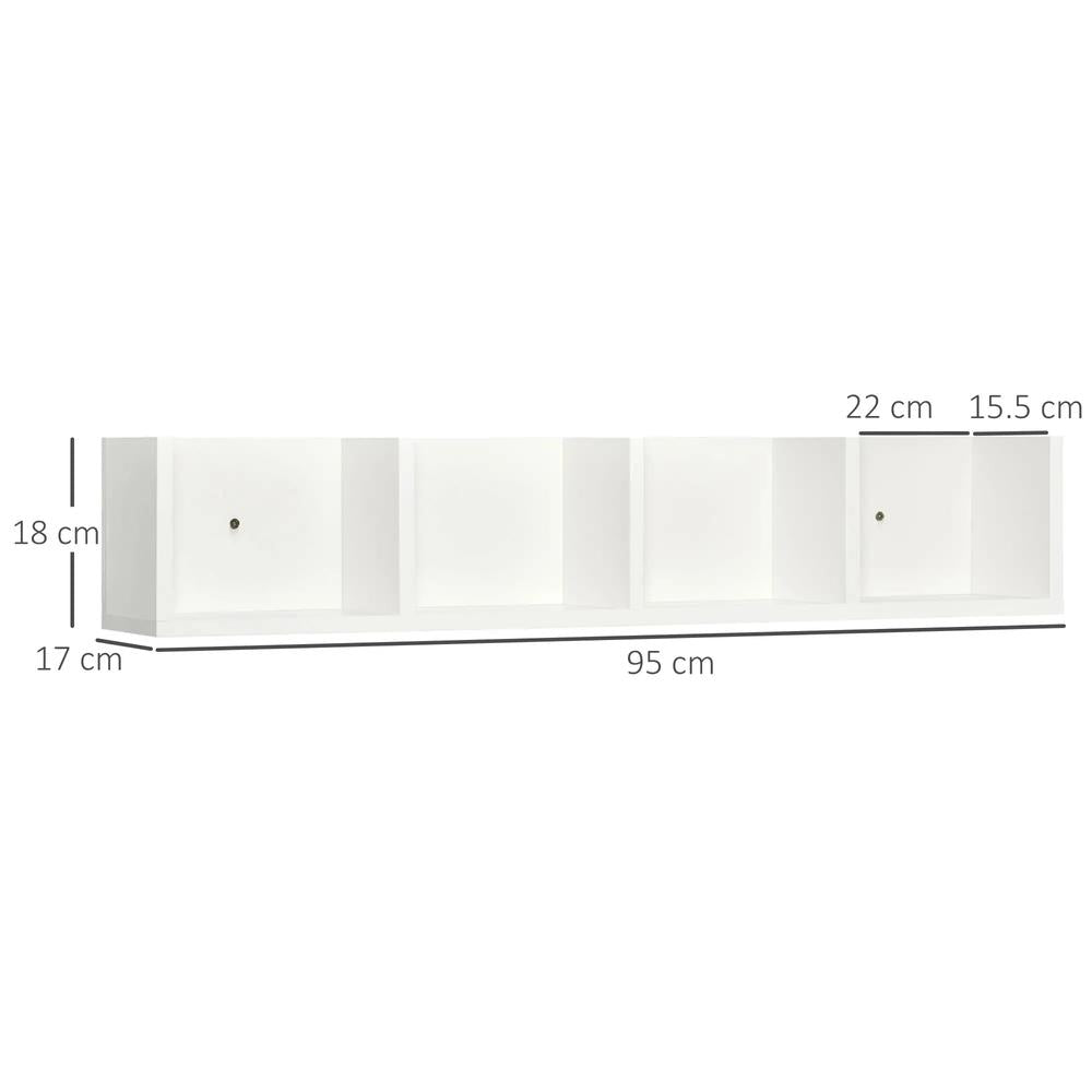 HOMCOM Wall Mount 84 CD / 56 DVD/Blu-ray/ Media Storage Rack 4 Cubes Wooden Shelf Organizer Unit Bookcase Display (White) Additional View 3