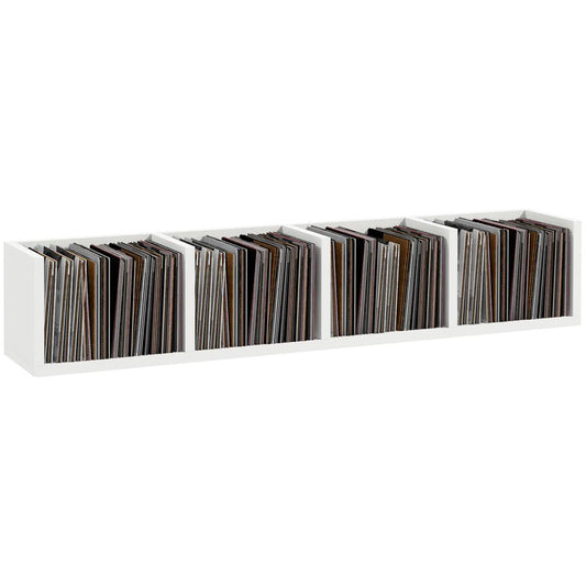 HOMCOM Wall Mount 84 CD / 56 DVD/Blu-ray/ Media Storage Rack 4 Cubes Wooden Shelf Organizer Unit Bookcase Display (White)