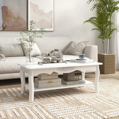 HOMCOM White Coffee Table Wood Cocktail Tea Centre Table with Storage Shelf for Living Room Reception Room, 94L x 44W x 42H cm Additional View 2