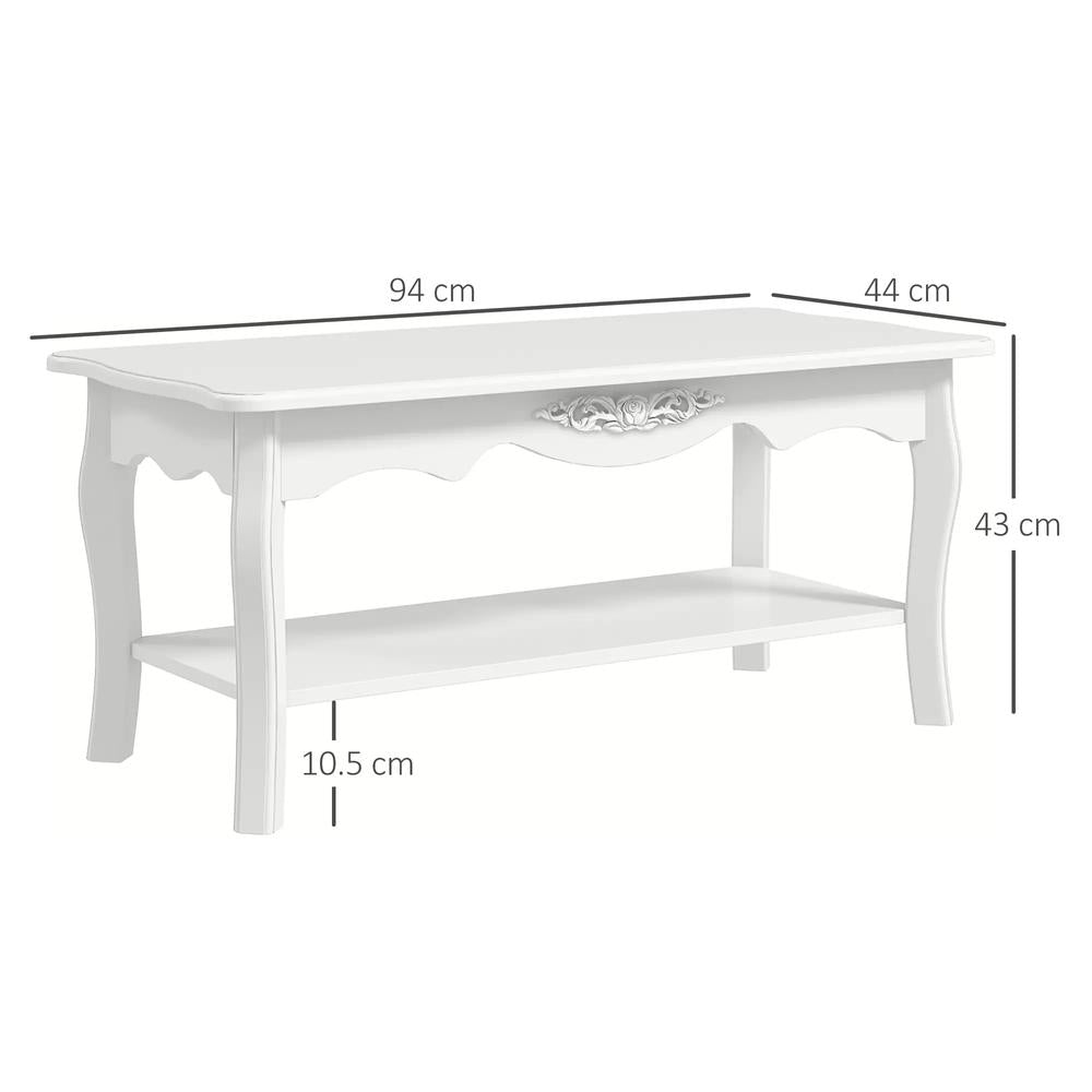 HOMCOM White Coffee Table Wood Cocktail Tea Centre Table with Storage Shelf for Living Room Reception Room, 94L x 44W x 42H cm Additional View 3
