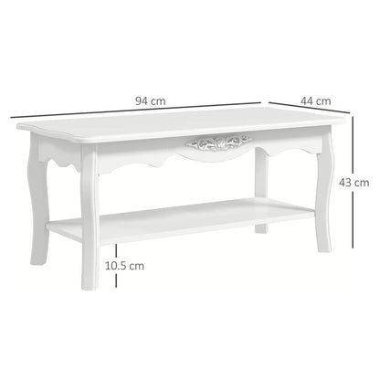HOMCOM White Coffee Table Wood Cocktail Tea Centre Table with Storage Shelf for Living Room Reception Room, 94L x 44W x 42H cm Additional View 3
