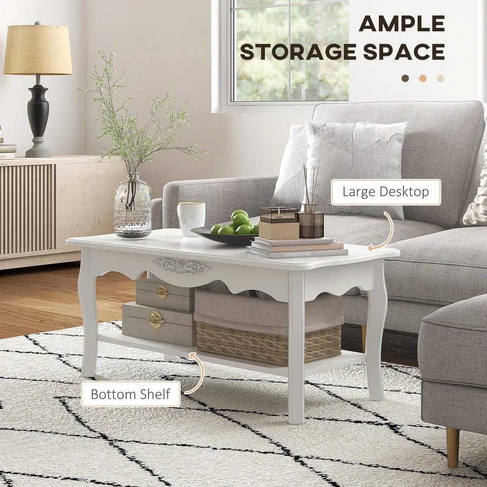 HOMCOM White Coffee Table Wood Cocktail Tea Centre Table with Storage Shelf for Living Room Reception Room, 94L x 44W x 42H cm Additional View 4