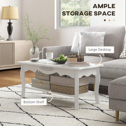 HOMCOM White Coffee Table Wood Cocktail Tea Centre Table with Storage Shelf for Living Room Reception Room, 94L x 44W x 42H cm Additional View 4