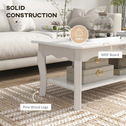 HOMCOM White Coffee Table Wood Cocktail Tea Centre Table with Storage Shelf for Living Room Reception Room, 94L x 44W x 42H cm Additional View 5