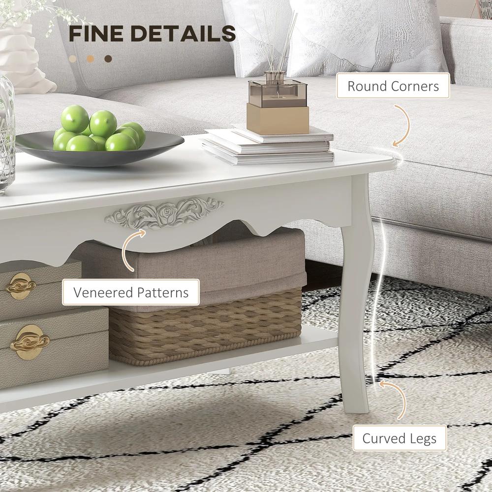 HOMCOM White Coffee Table Wood Cocktail Tea Centre Table with Storage Shelf for Living Room Reception Room, 94L x 44W x 42H cm Additional View 6