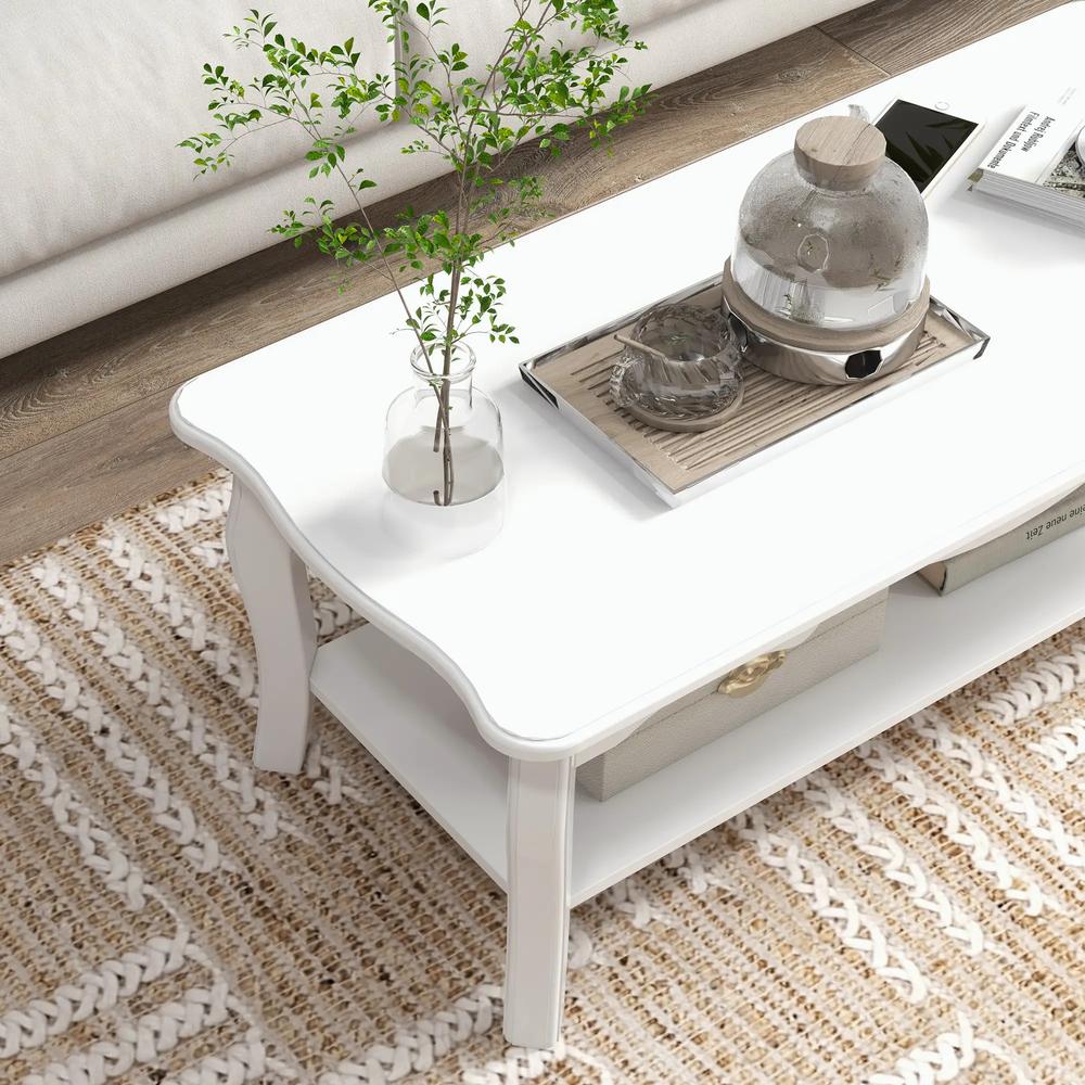 HOMCOM White Coffee Table Wood Cocktail Tea Centre Table with Storage Shelf for Living Room Reception Room, 94L x 44W x 42H cm Additional View 9