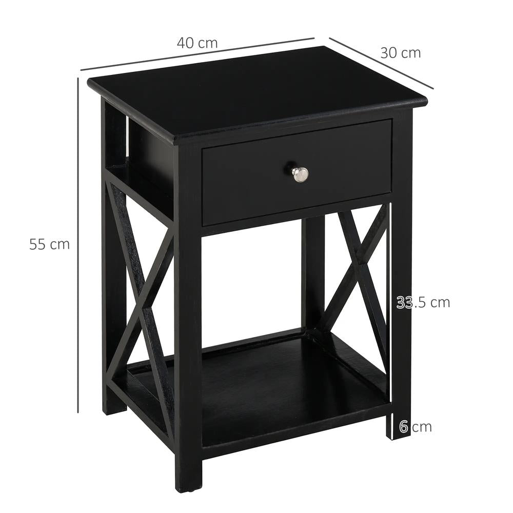 HOMCOM End Table, Sofa Side Table with Drawer X Bar Bottom Storage Shelf, Nightstand Bedside Table for Bedroom or Living Room Black Additional View 3