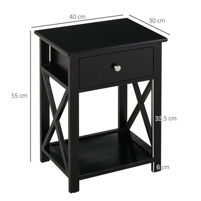 HOMCOM End Table, Sofa Side Table with Drawer X Bar Bottom Storage Shelf, Nightstand Bedside Table for Bedroom or Living Room Black Additional View 3