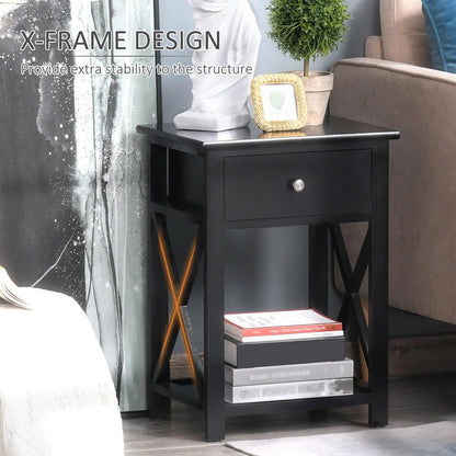 HOMCOM End Table, Sofa Side Table with Drawer X Bar Bottom Storage Shelf, Nightstand Bedside Table for Bedroom or Living Room Black Additional View 4