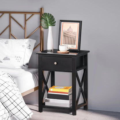 HOMCOM End Table, Sofa Side Table with Drawer X Bar Bottom Storage Shelf, Nightstand Bedside Table for Bedroom or Living Room Black Additional View 7
