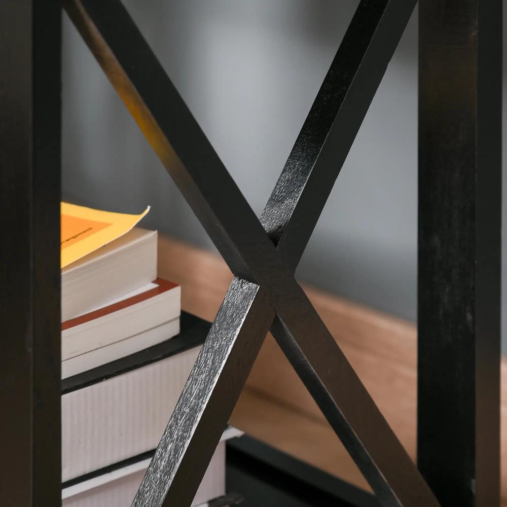 HOMCOM End Table, Sofa Side Table with Drawer X Bar Bottom Storage Shelf, Nightstand Bedside Table for Bedroom or Living Room Black Additional View 8