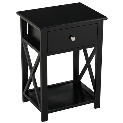 HOMCOM End Table, Sofa Side Table with Drawer X Bar Bottom Storage Shelf, Nightstand Bedside Table for Bedroom or Living Room Black Additional View 10