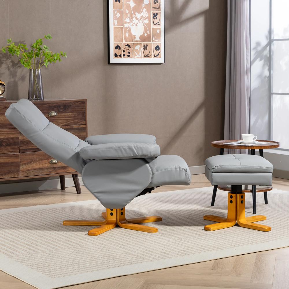 HOMCOM PU Leather Swivel Recliner Chair with Footstool, Wooden Base and Storage for Living Room Additional View 12