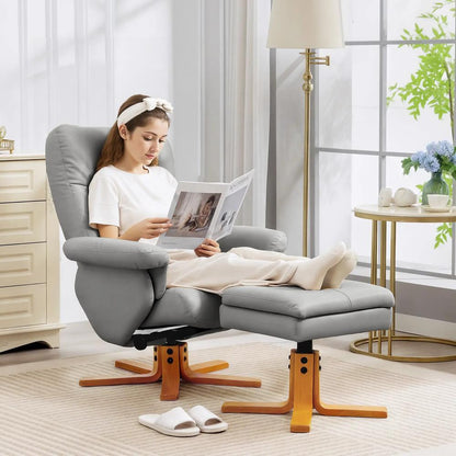 HOMCOM PU Leather Swivel Recliner Chair with Footstool, Wooden Base and Storage for Living Room Additional View 13