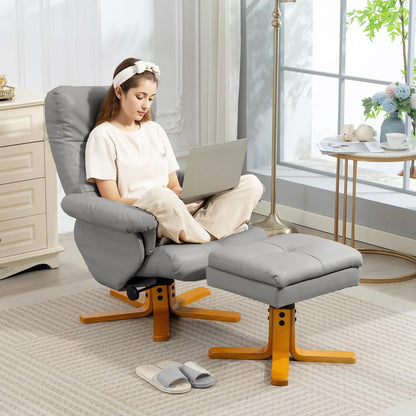 HOMCOM PU Leather Swivel Recliner Chair with Footstool, Wooden Base and Storage for Living Room Additional View 14