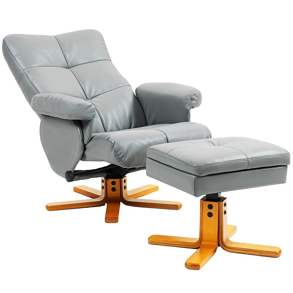 HOMCOM PU Leather Swivel Recliner Chair with Footstool, Wooden Base and Storage for Living Room Additional View 16