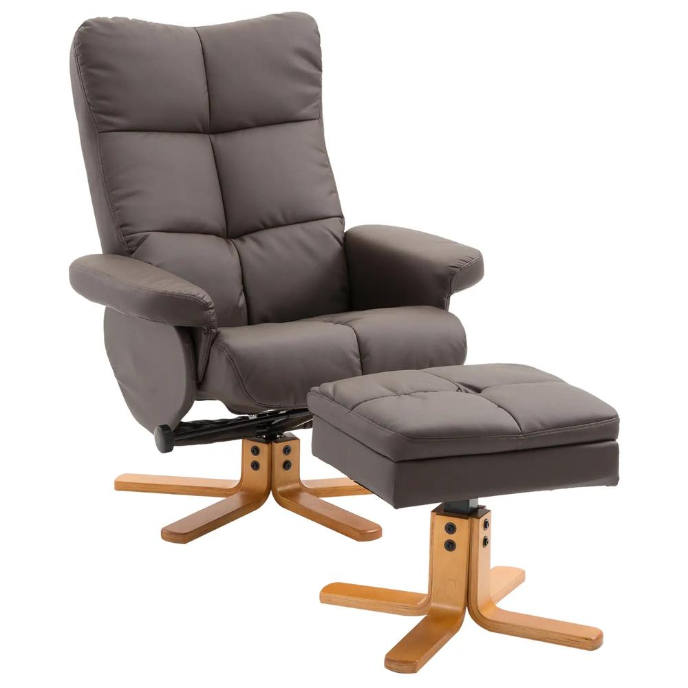 HOMCOM PU Leather Swivel Recliner Chair with Footstool, Wooden Base and Storage for Living Room Additional View 17