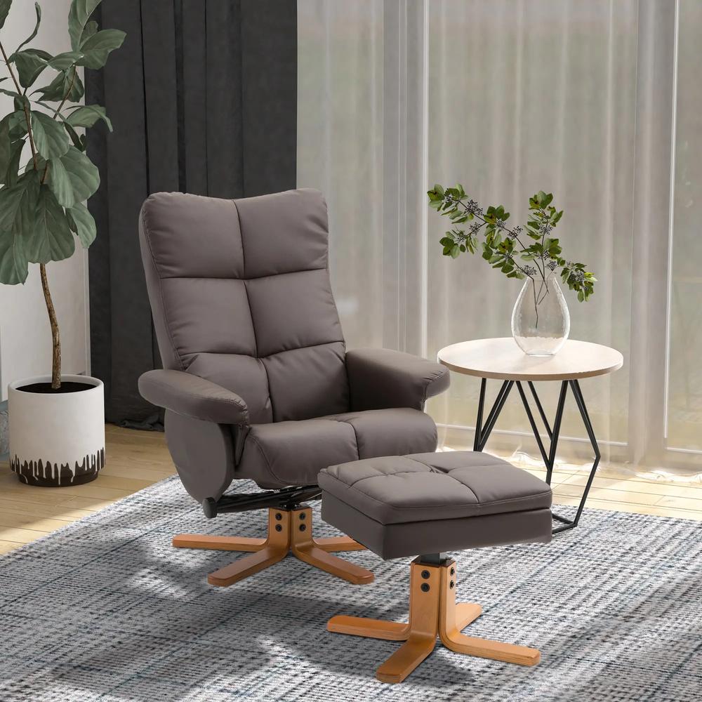 HOMCOM PU Leather Swivel Recliner Chair with Footstool, Wooden Base and Storage for Living Room Additional View 18