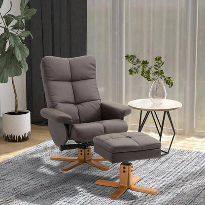 HOMCOM PU Leather Swivel Recliner Chair with Footstool, Wooden Base and Storage for Living Room Additional View 18