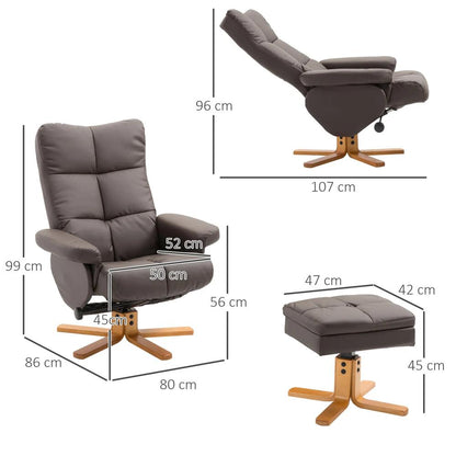 HOMCOM PU Leather Swivel Recliner Chair with Footstool, Wooden Base and Storage for Living Room Additional View 19