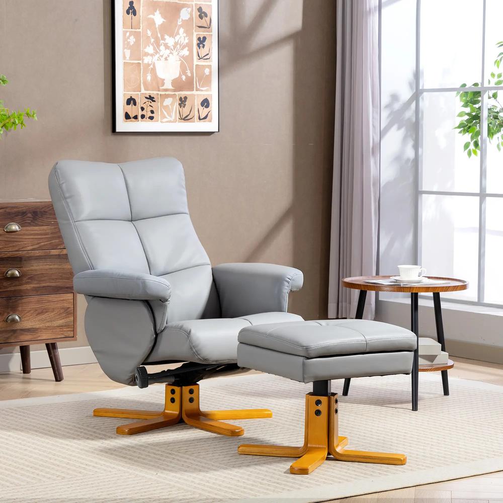 HOMCOM PU Leather Swivel Recliner Chair with Footstool, Wooden Base and Storage for Living Room Additional View 2