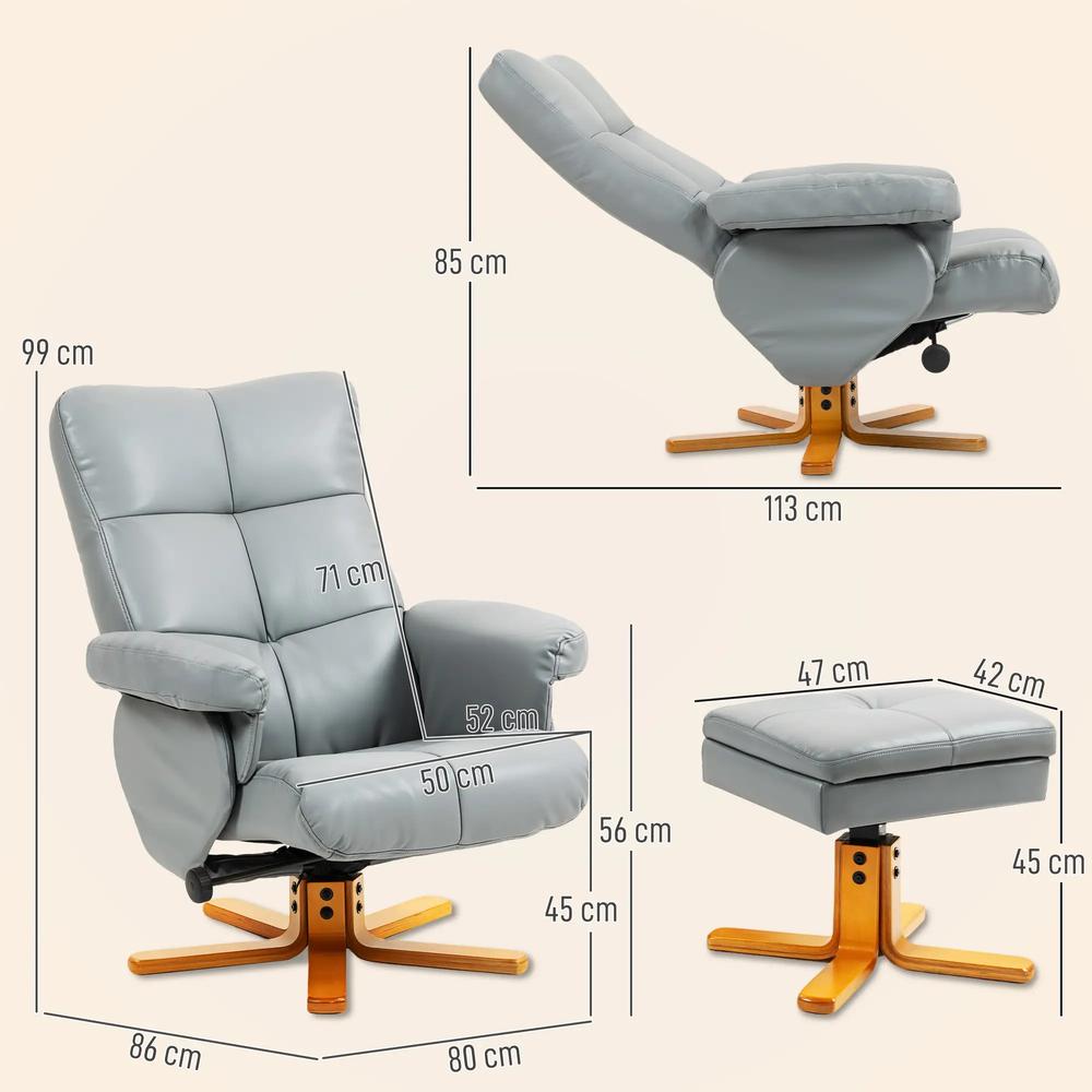 HOMCOM PU Leather Swivel Recliner Chair with Footstool, Wooden Base and Storage for Living Room Additional View 3