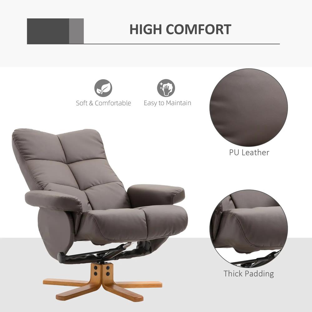 HOMCOM PU Leather Swivel Recliner Chair with Footstool, Wooden Base and Storage for Living Room Additional View 22