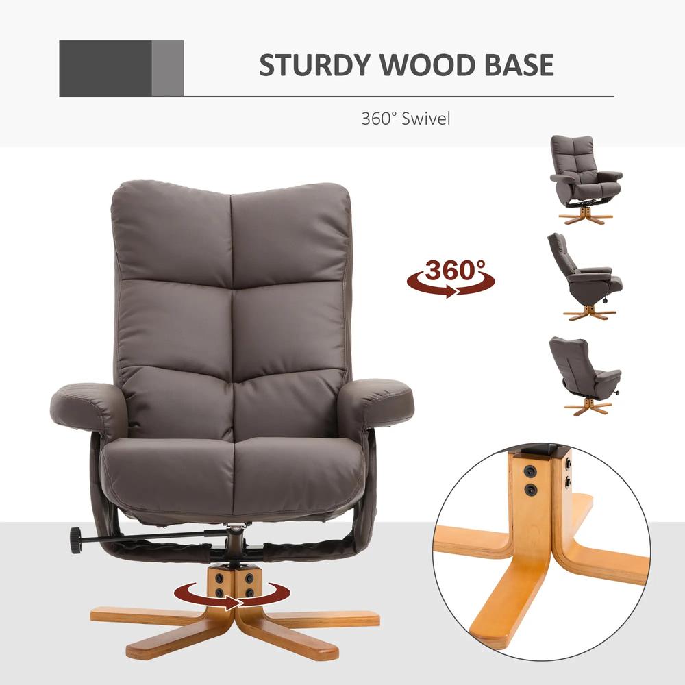 HOMCOM PU Leather Swivel Recliner Chair with Footstool, Wooden Base and Storage for Living Room Additional View 23