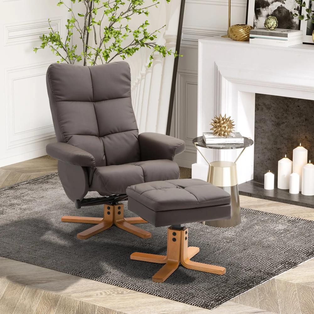 HOMCOM PU Leather Swivel Recliner Chair with Footstool, Wooden Base and Storage for Living Room Additional View 30