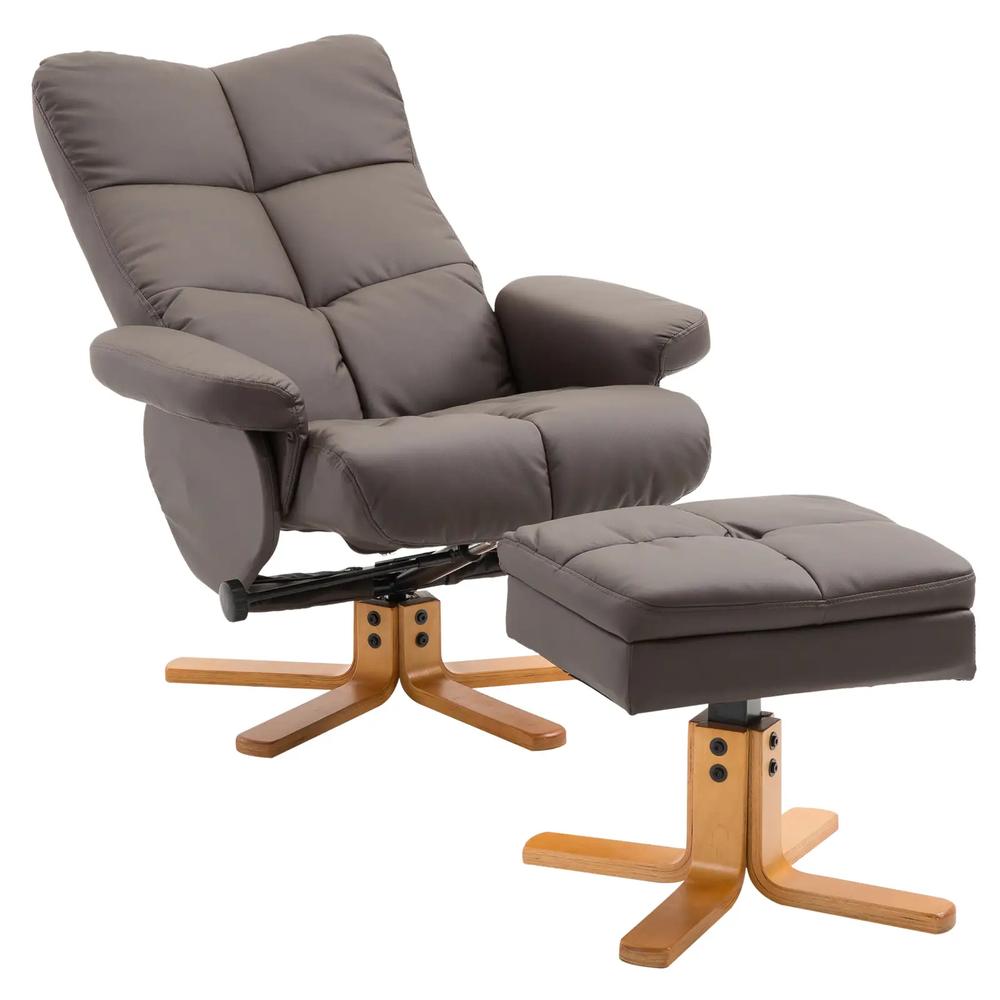 HOMCOM PU Leather Swivel Recliner Chair with Footstool, Wooden Base and Storage for Living Room Additional View 31